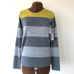 Grey and Yellow Striped Wool Crewneck Sweater